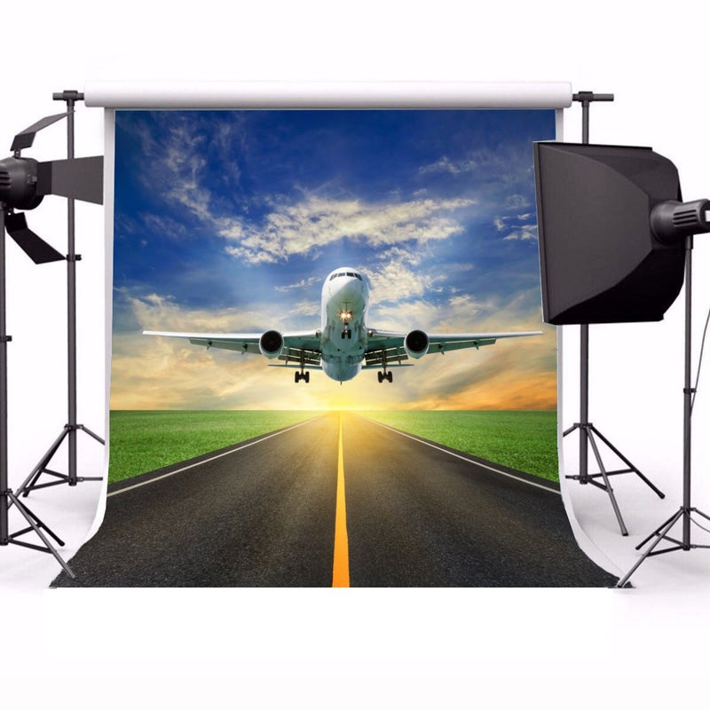 Yeele 6x6ft Aerodrome Aeroplane Flight Photography Background Vinyl Aviation Runway Plane Take-Off Blue Sky White Cloud Fly Travel Photo Backdrops Holiday Traveling Photo Shoot Studio Props - Image 2